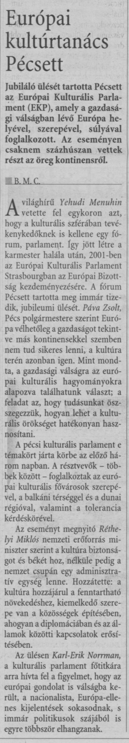 Európai kultúrtanács Pécsett
