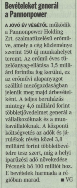 Bevételeket generál a Pannonpower