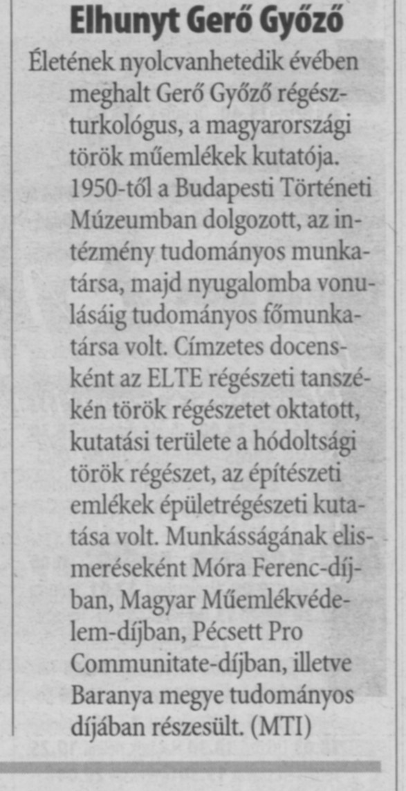 Elhunyt Gerő Győző