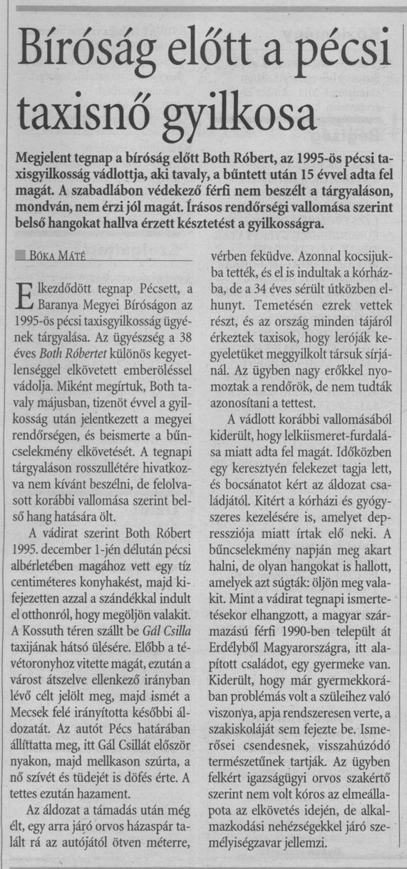 Bíróság előtt a pécsi taxisnő gyilkosa