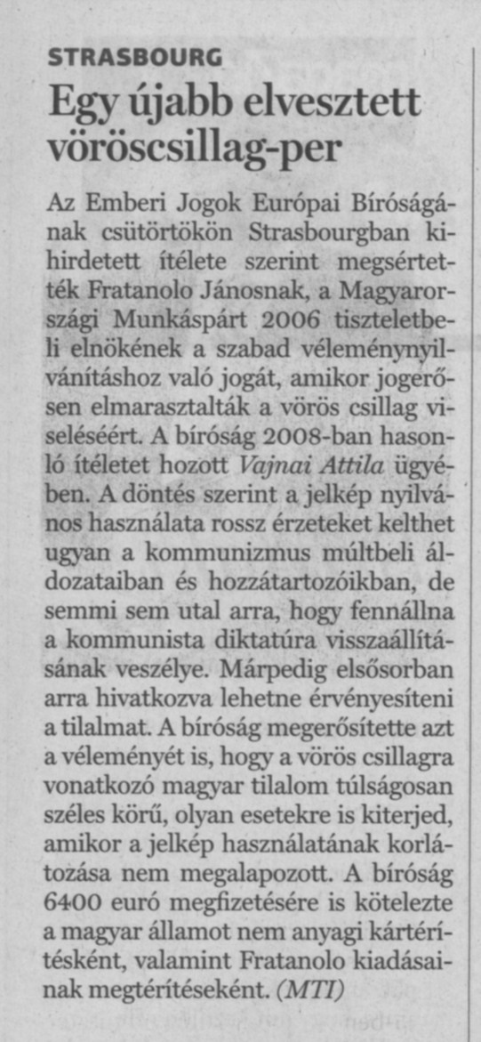 Egy újabb elvesztett vöröscsillag-per