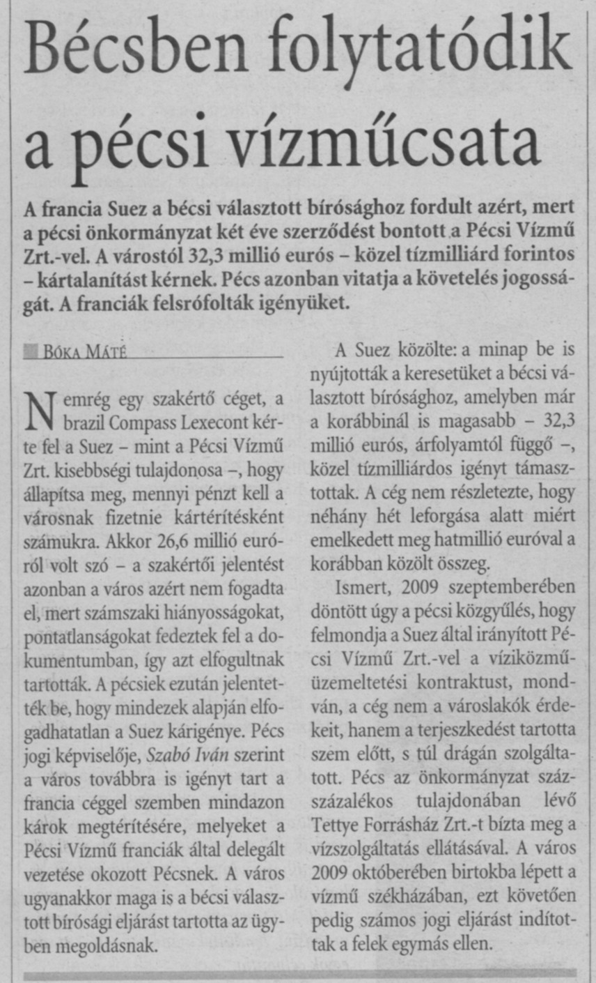 Bécsben folytatódik a pécsi vízműcsata