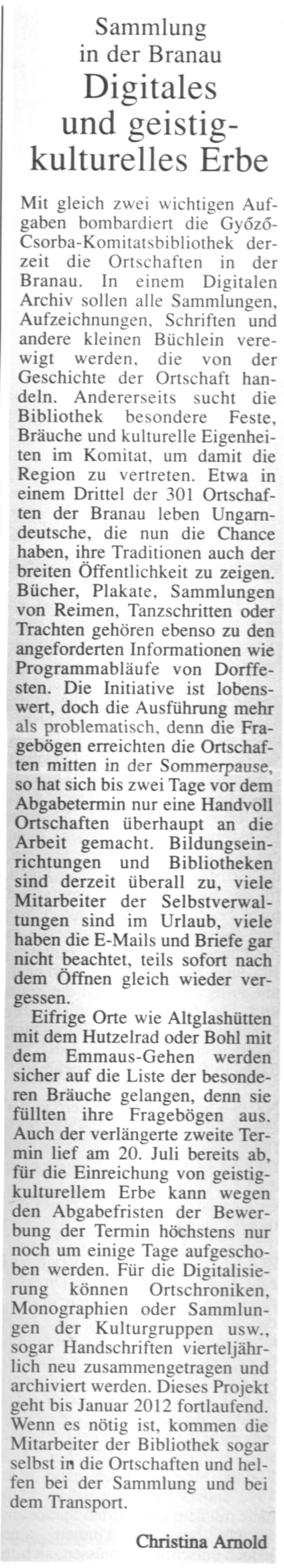 Digitales und geistigkulturelles Erbe Sammlung in der Branau.