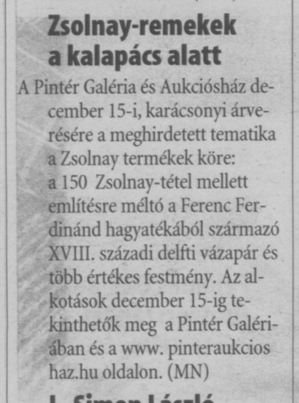Zsolnay-remekek a kalapács alatt