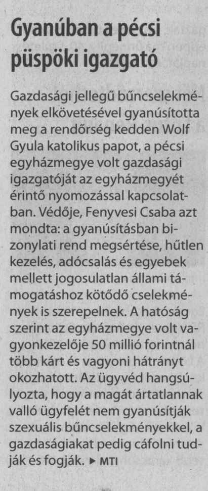 Gyanúban a pécsi püspöki igazgató
