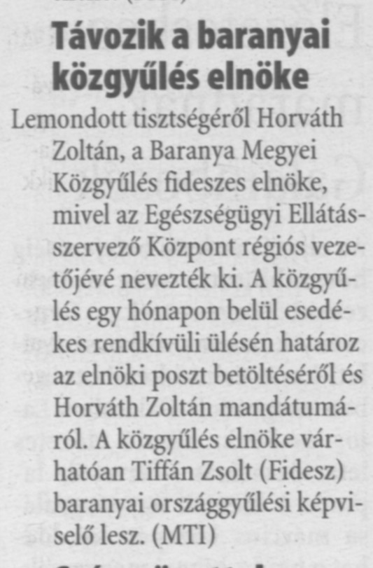 Távozik a baranyai közgyűlés elnöke