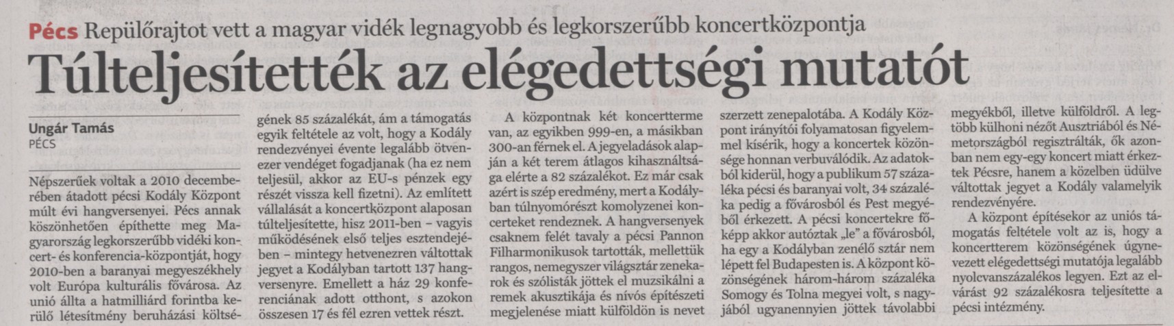 Túltejesíttték az elégedettségi mutatót Repülőrajtot vett a magyar vidék legnagyobb és legkorszerűbb koncertközpontja