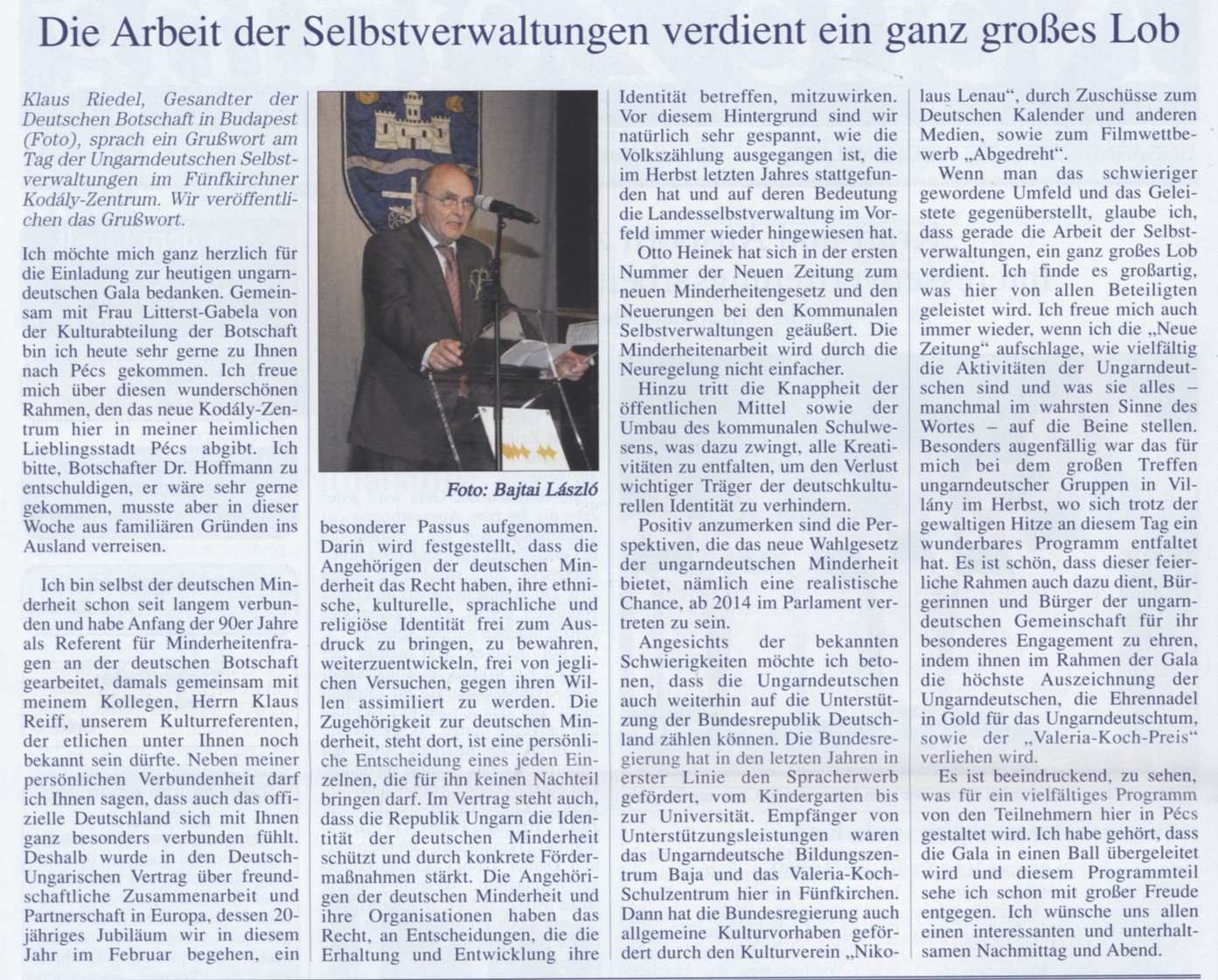Die Arbeit der Selbstverwaltungen verdient ein ganz grosses Lob
