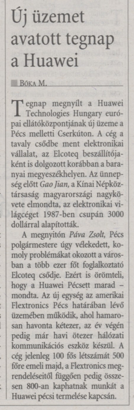 Új üzemet avatott tegnap a Huawei