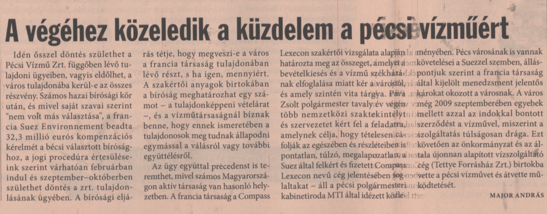 A végéhez közeledik a küzdelem a pécsi vízműért