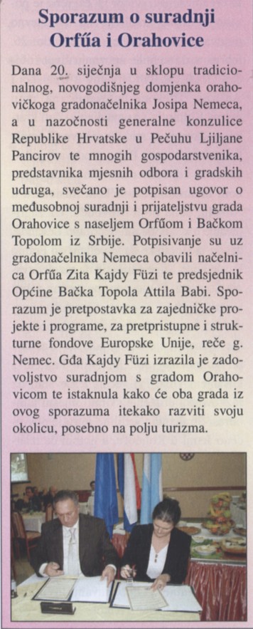 Sporazum o suradnji Orfűa i Orahovice