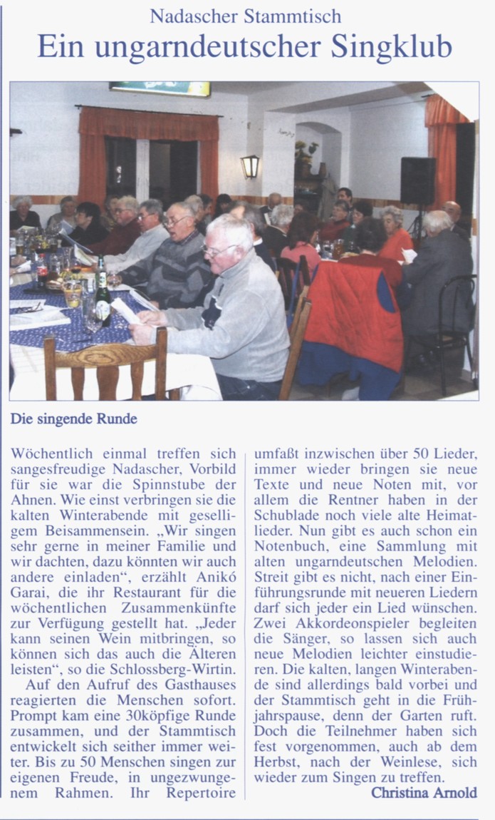 Ein ungarndeutscher Singklub Nadascher Stammtisch