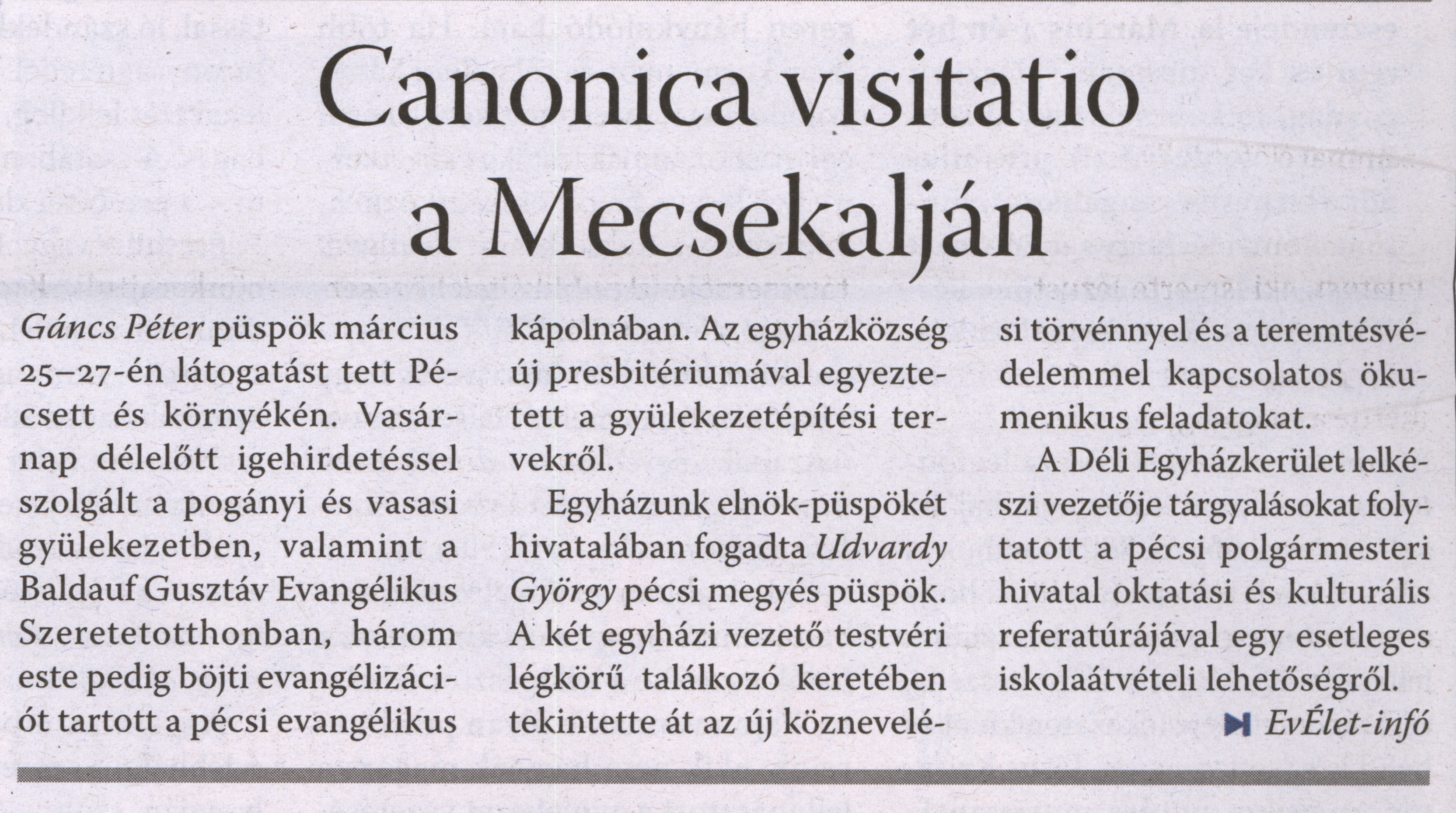 Canonica visitatio a Mecsekalján
