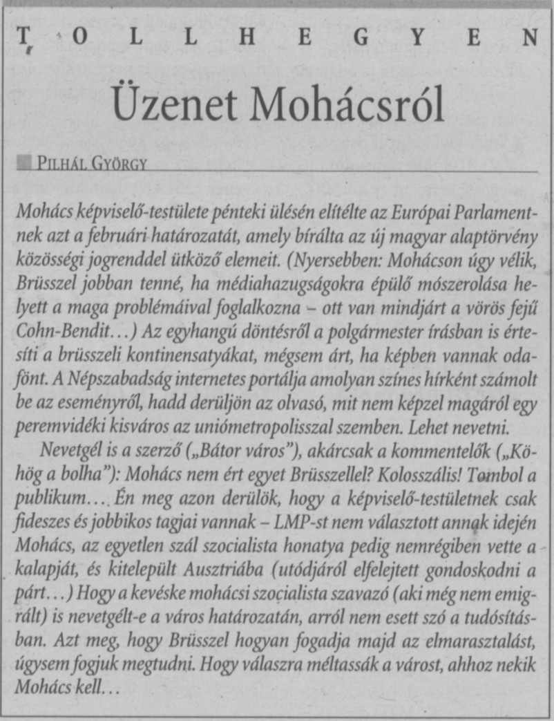 Üzenet Mohácsról