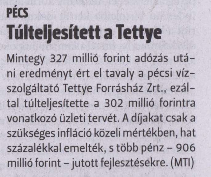 Túlteljesített a Tettye