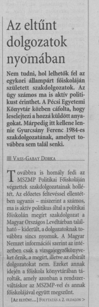 Az eltűnt dolgozatok nyomában