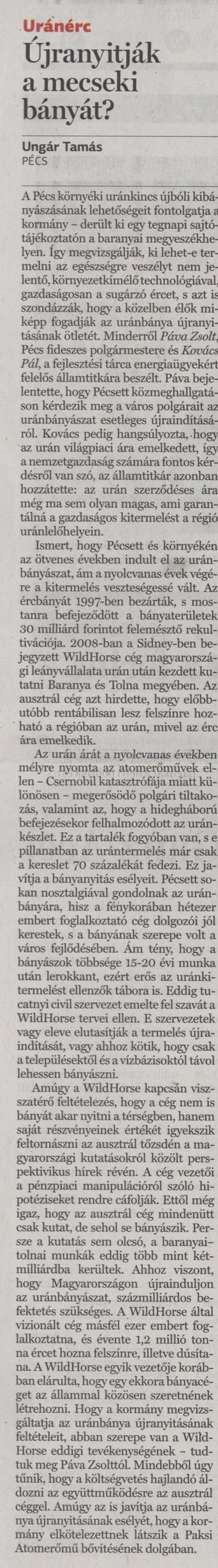 Újranyitják a mecseki bányát?