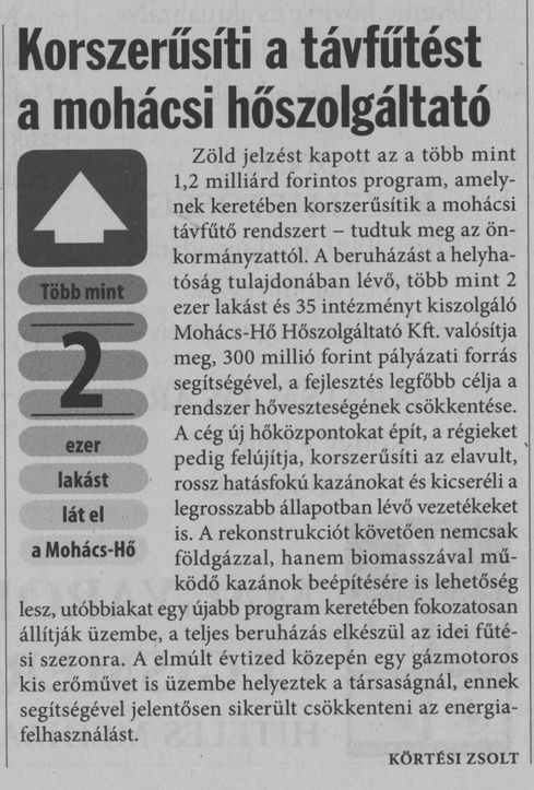 Korszerűsíti a távfűtést a mohácsi hőszolgáltató