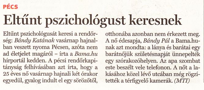 Eltűnt pszichológust keresnek