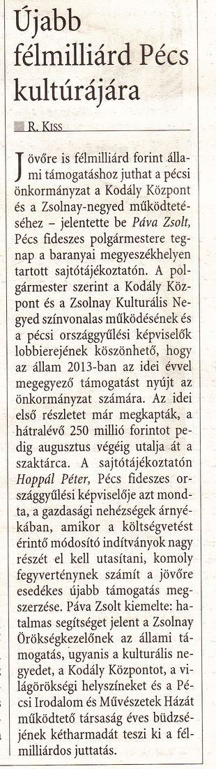 Újabb félmilliárd Pécs kultúrájára