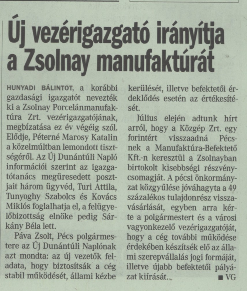 Új vezérigazgató irányítja a Zsolnay manufaktúrát