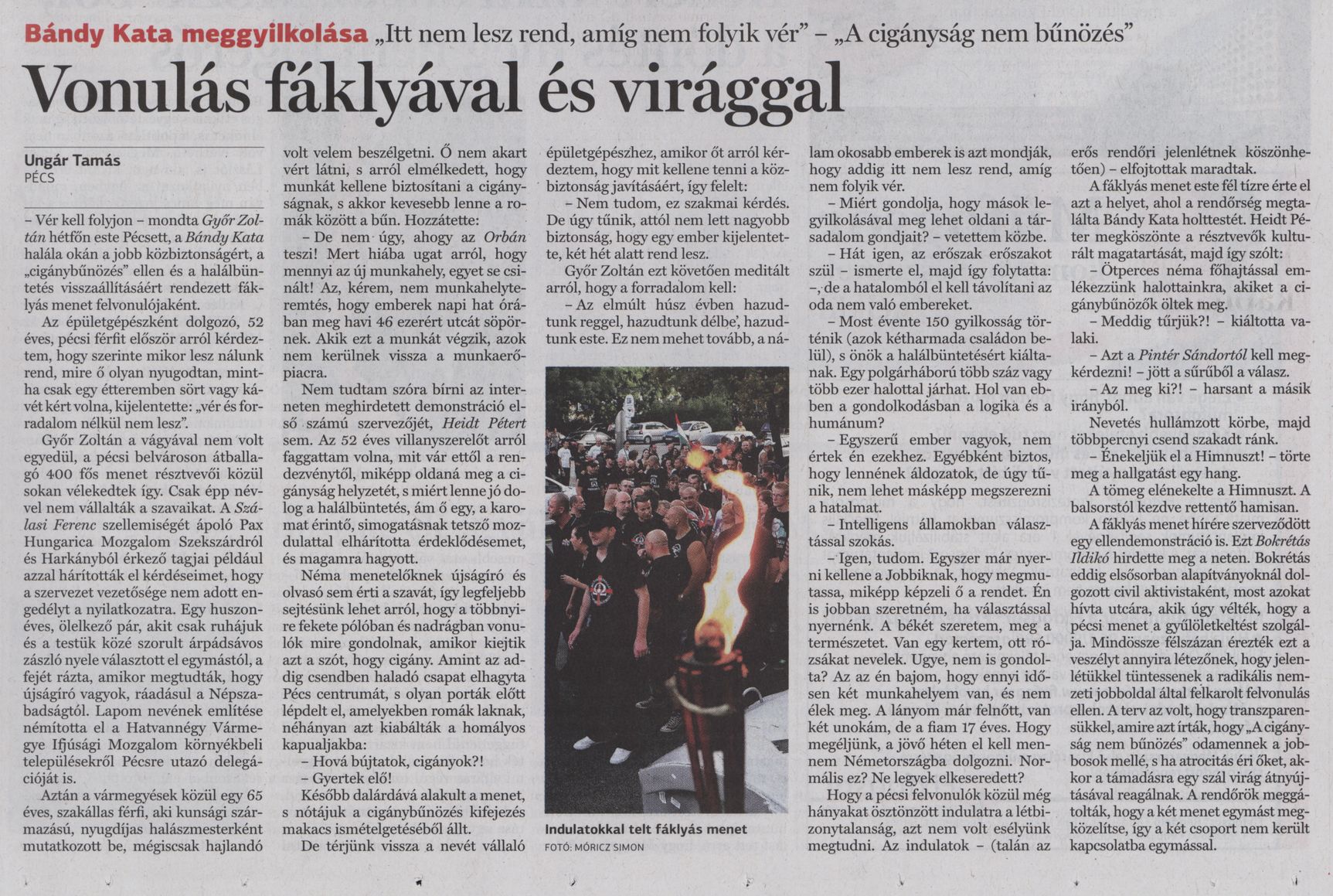 Vonulás fáklyával és virággal Bándy Kata meggyilkolása