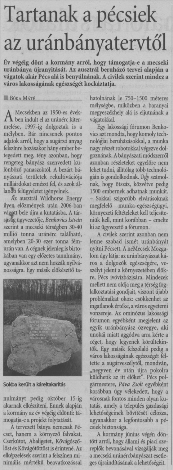 Tartanak a pécsiek az uránbányatervtől
