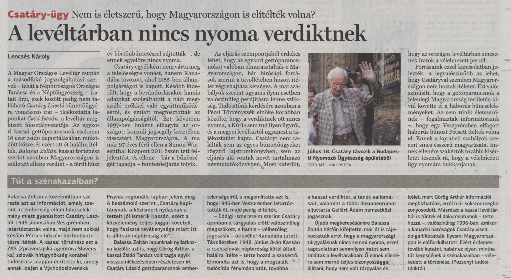 Csatáry-ügy A levéltárban nincs nyoma verdiktnek