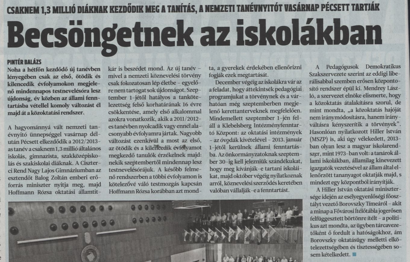 Becsöngetnek az iskolákban