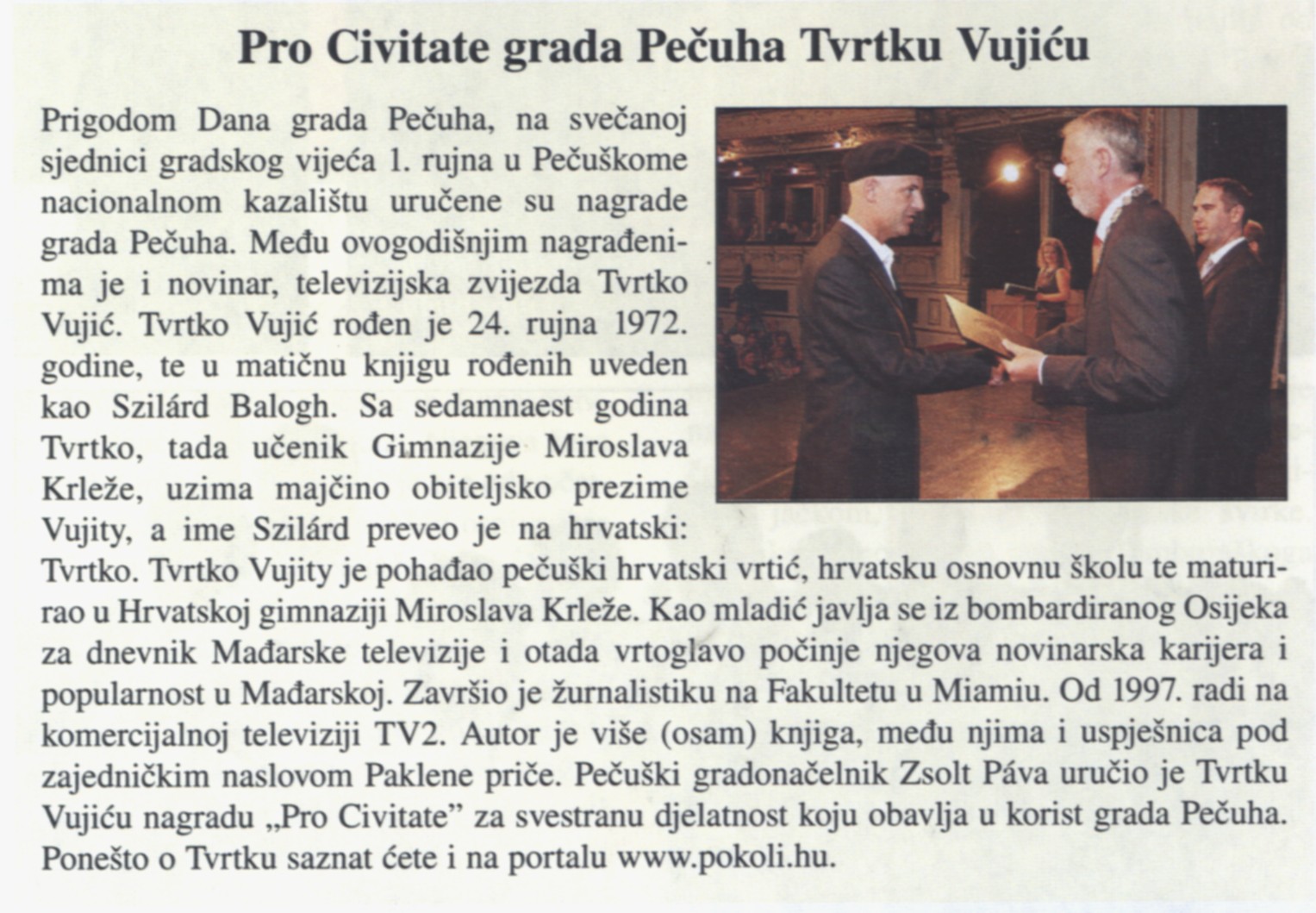 Pro Civitate grada Pečuha Tvrtku Vujiću