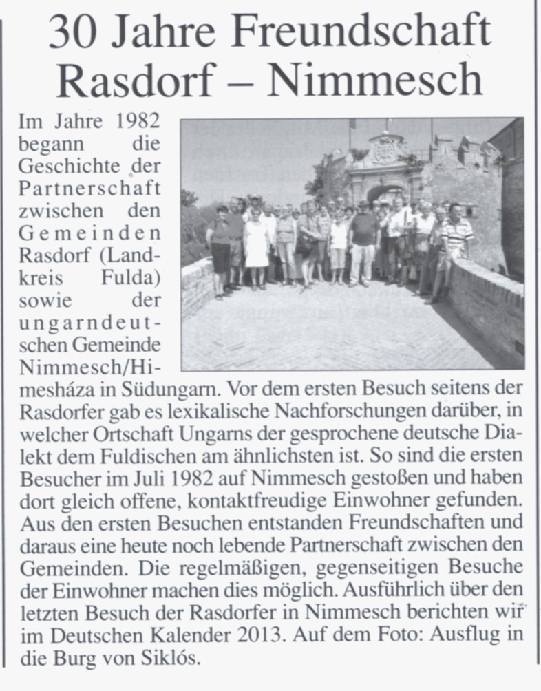 30 Jahre Freundschaft Rasdororf