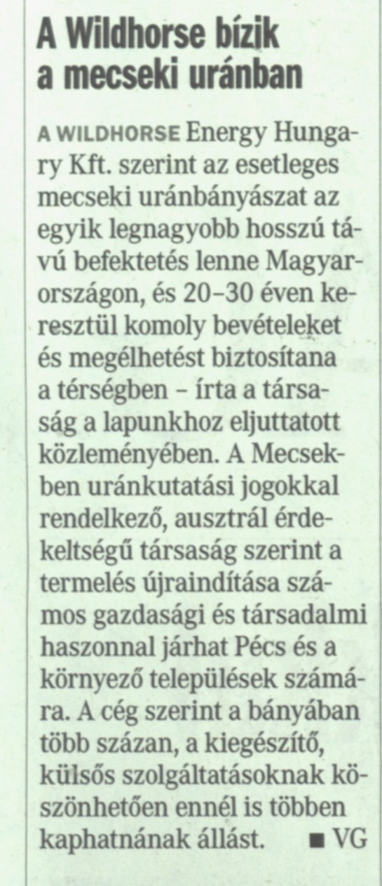 A Wildhorse bízik a mecseki uránban