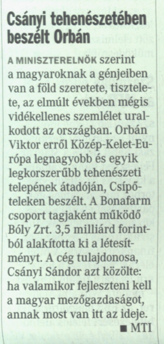 Csányi tehenészetében beszélt Orbán