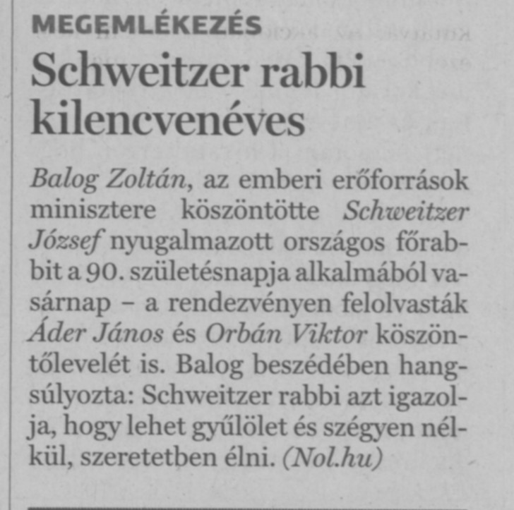 Schweitzer rabbi kilencvenéves