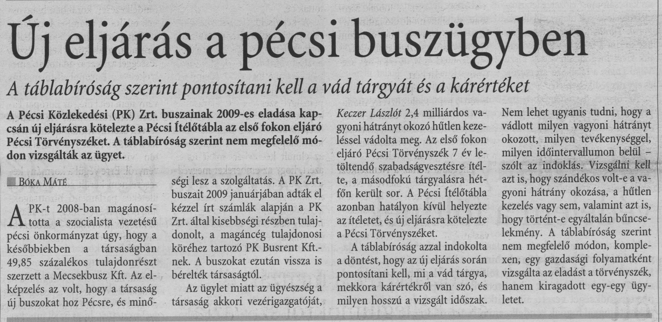 Új eljárás a pécsi buszügyben
