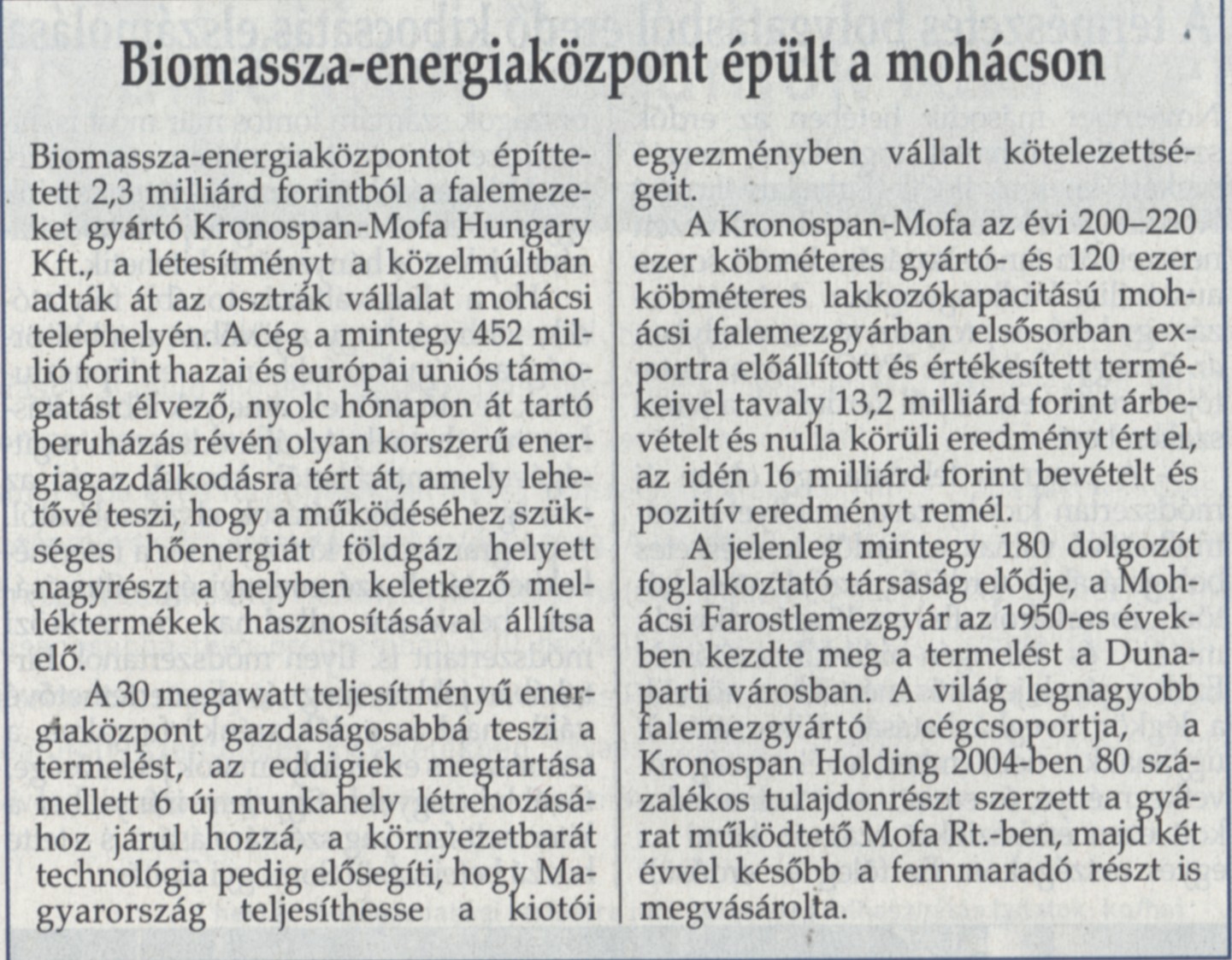 Biomassza-energiaközpont épül Mohácson