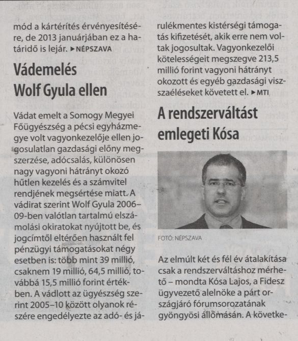 Vádemelés Wolf Gyula ellen