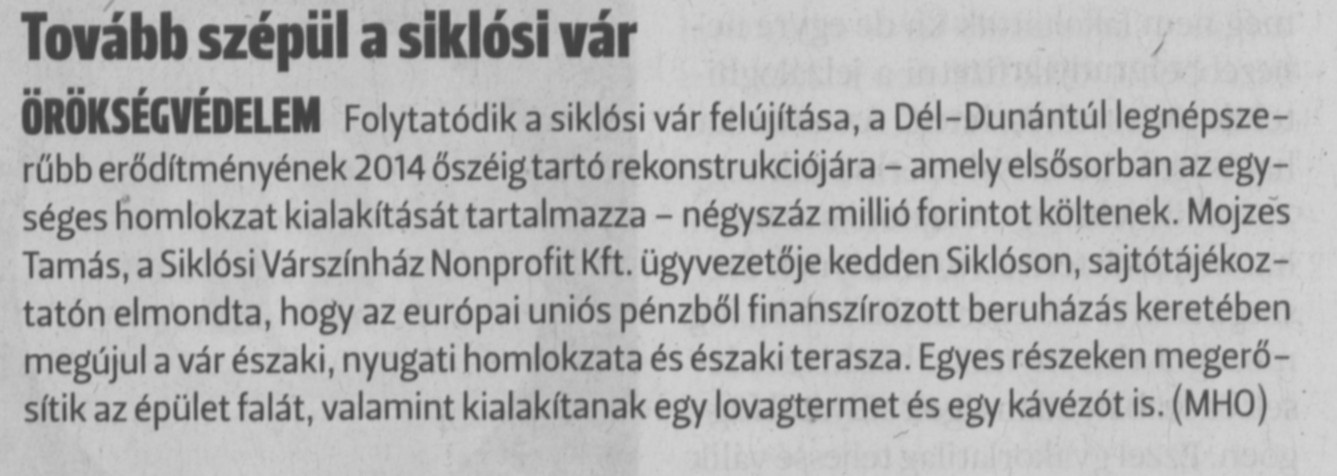 Tovább szépül a siklósi vár