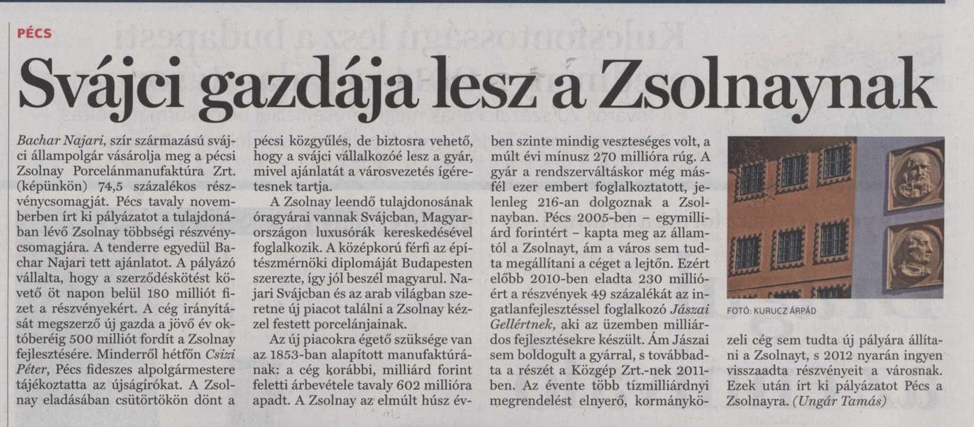 Svájci gazdája lesz a Zsolnaynak