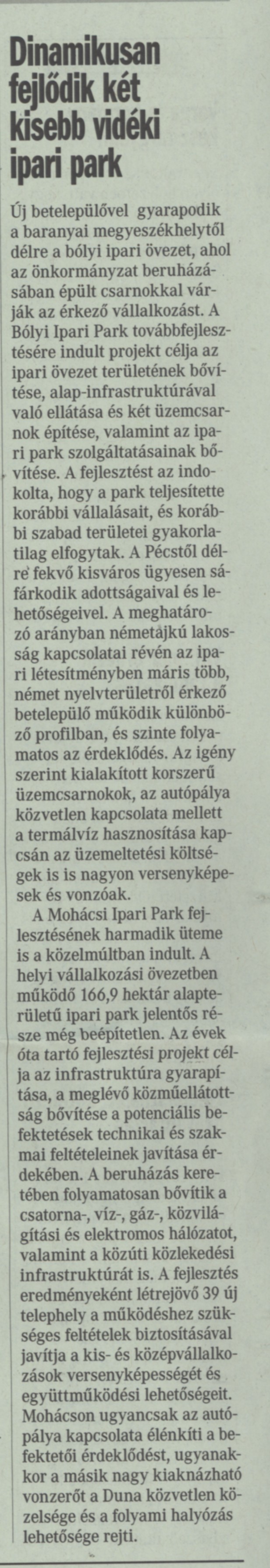 Dinamikusan fejlődik két kisebb vidéki ipari park
