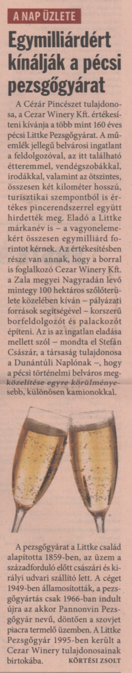 Egymilliárdért kínálják a pécsi pezsgőgyárat