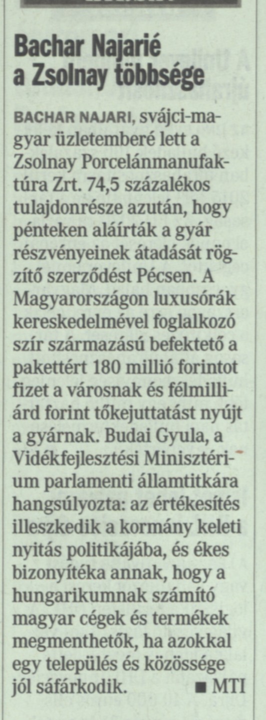 Bachar Najaré a Zsolnay többsége