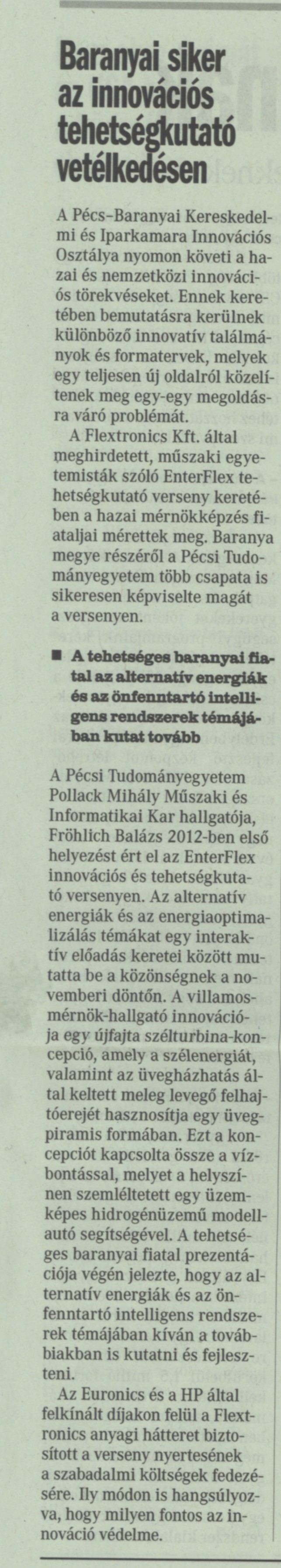 Baranyai siker az innovációs tehetségkutató vetélkedésen