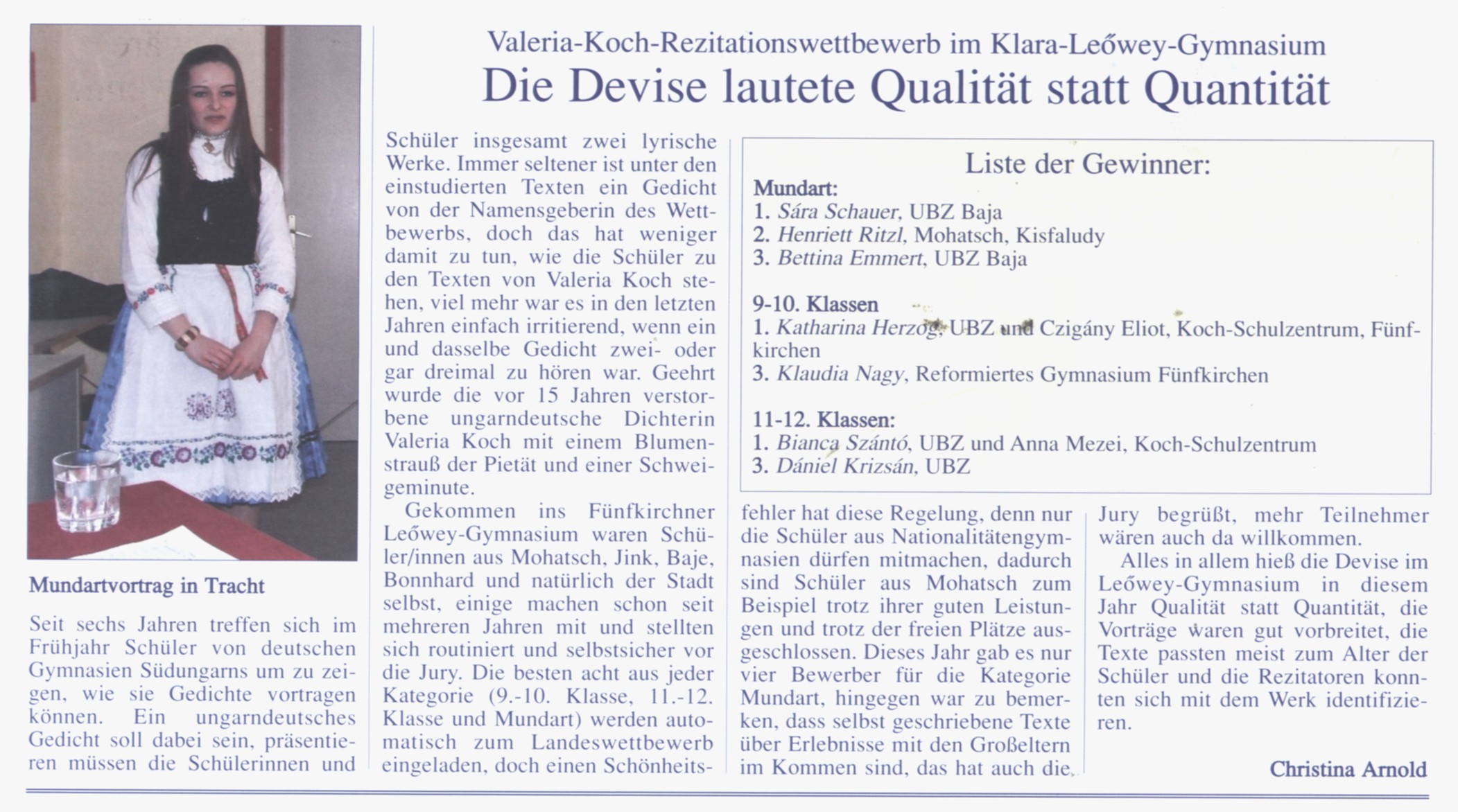 Die Devise lautete Qualität statt Quantität Valeria-Koch-Rezitationswettbewerb im Klara-Leőwey-Gymnasium