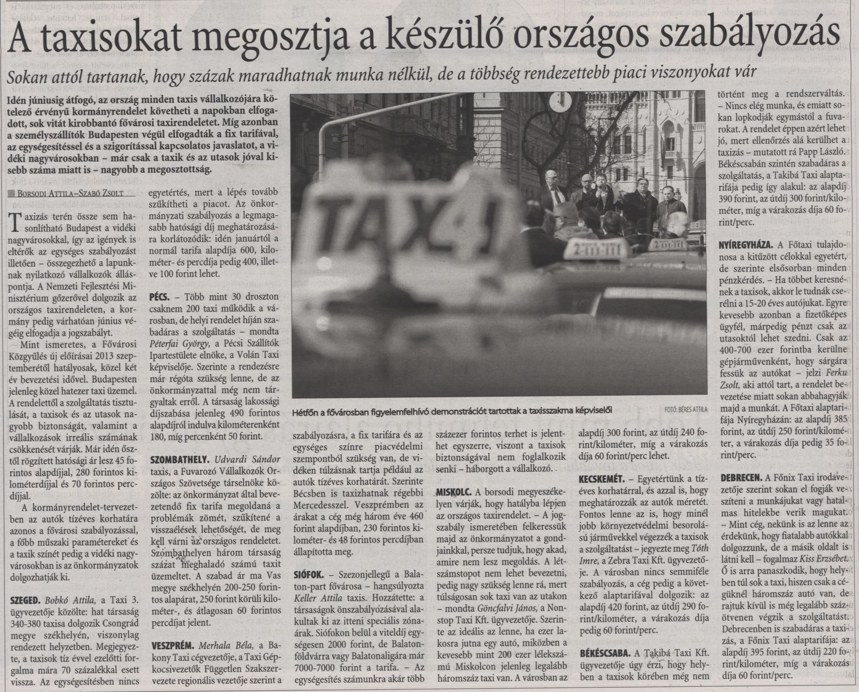 A taxisokat megosztja a készülő országos szabályozás