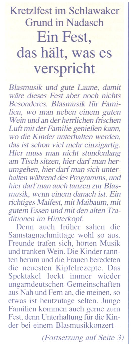 Ein Fest, das hält, was es verspricht Kretzfest im Schlawaker Grund in Nadasch