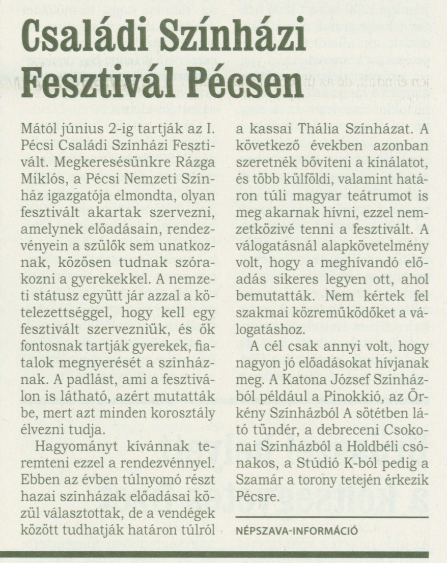 Családi Színházi Fesztivál Pécsen