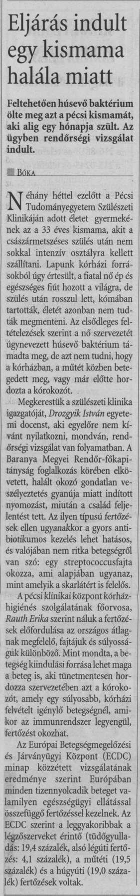 Eljárás indult egy kismama halála miatt