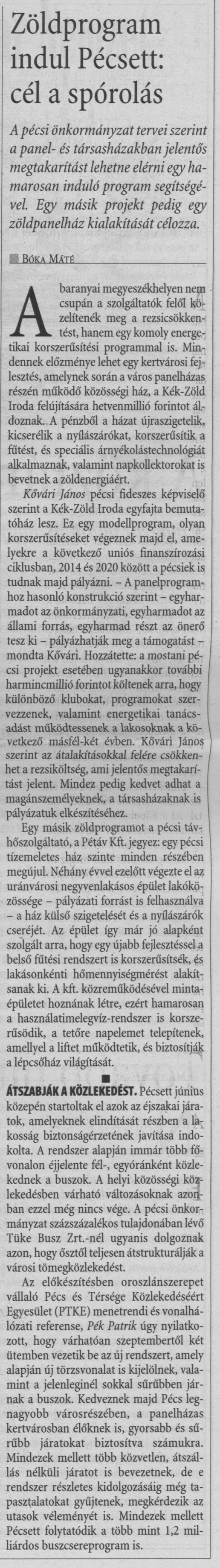 Zöldprogram: indul Pécsett: cél a spórolás
