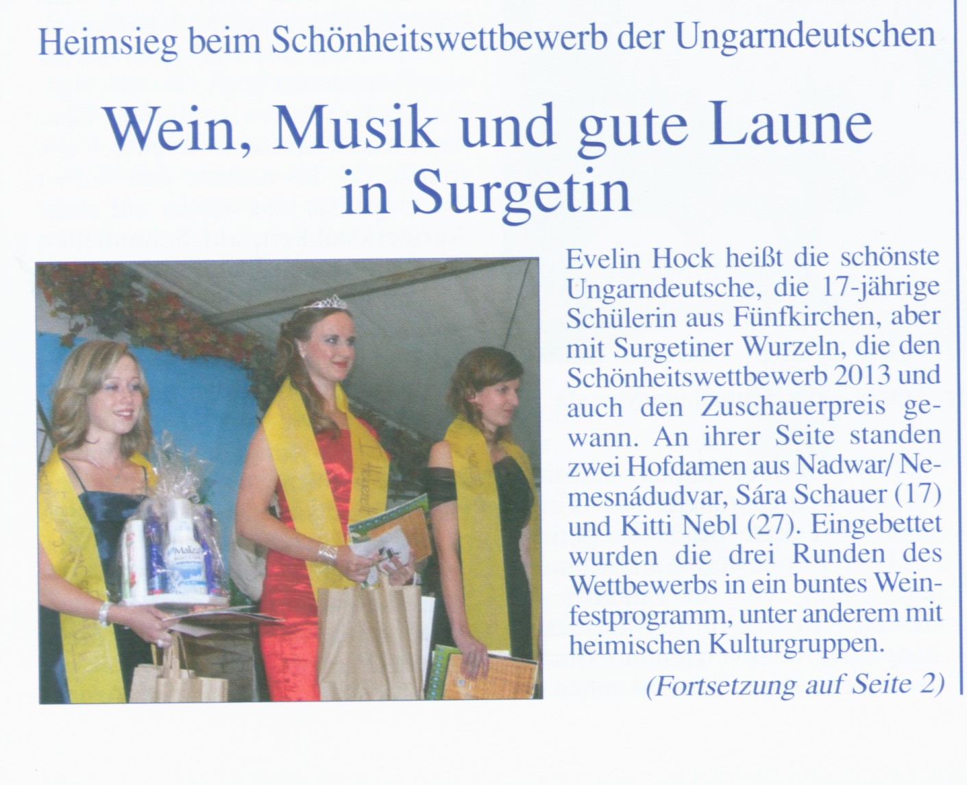 Wien, Music und gute Laune in Surgetin Heimsieg beim Schönheitswettbewerb der Ungarndeutschen